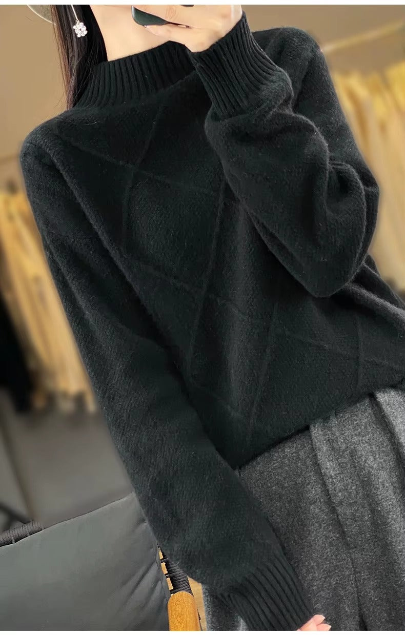Casual Mock Neck Pullover Cashmere Warm Loose Sweater