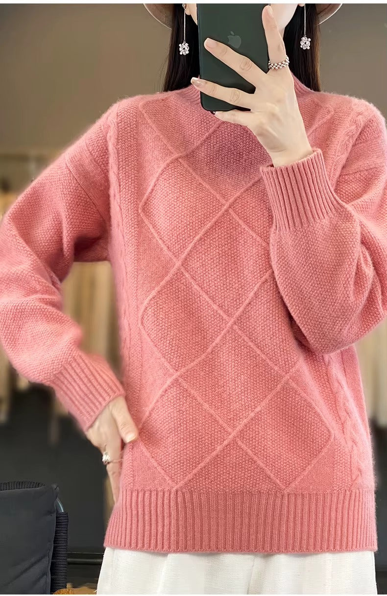 Casual Mock Neck Pullover Cashmere Warm Loose Sweater