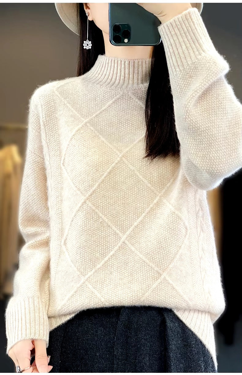 Casual Mock Neck Pullover Cashmere Warm Loose Sweater