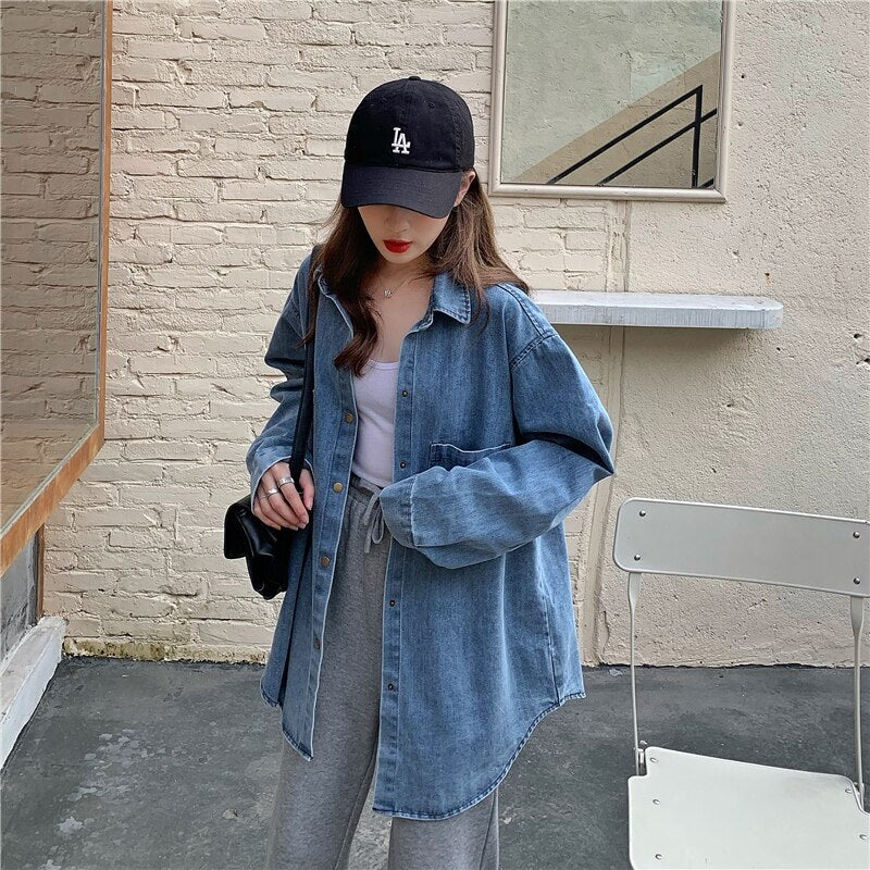 Casual Style Thin Loose Long Sleeve Tooling Denim Jacket