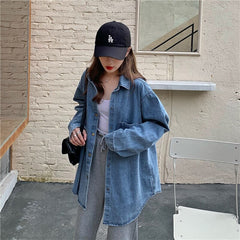 Casual Style Thin Loose Long Sleeve Tooling Denim Jacket