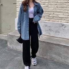 Casual Style Thin Loose Long Sleeve Tooling Denim Jacket
