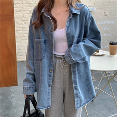 Casual Style Thin Loose Long Sleeve Tooling Denim Jacket