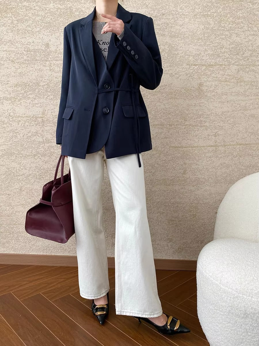 Casual Notched Collar Lace-up Gathered Design Patchwork Blazer