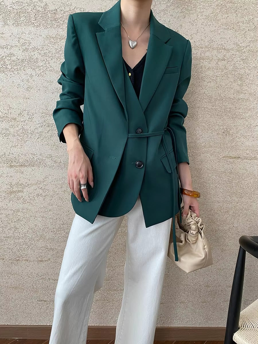 Casual Notched Collar Lace-up Gathered Design Patchwork Blazer