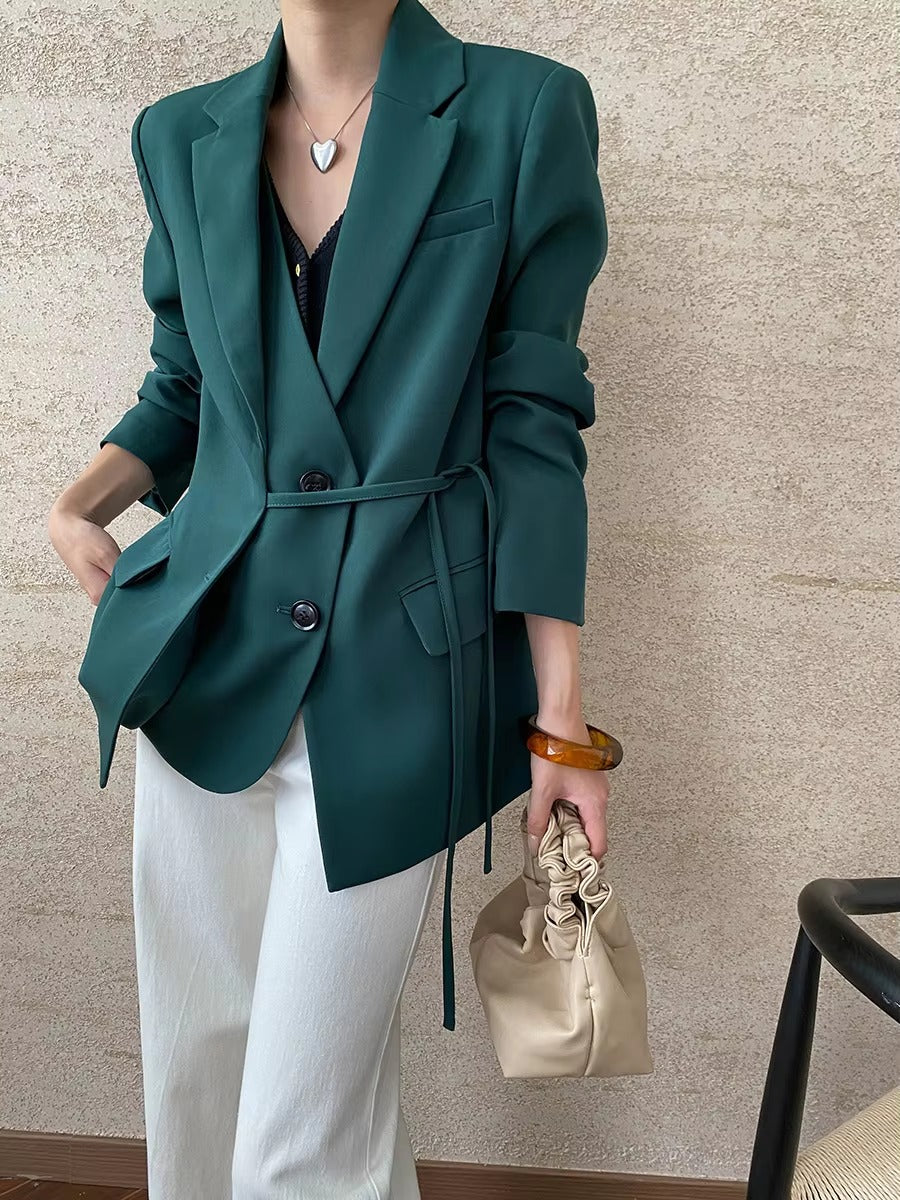 Casual Notched Collar Lace-up Gathered Design Patchwork Blazer