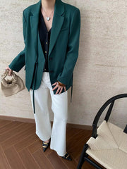 Casual Notched Collar Lace-up Gathered Design Patchwork Blazer