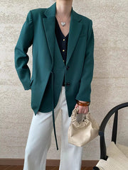 Casual Notched Collar Lace-up Gathered Design Patchwork Blazer