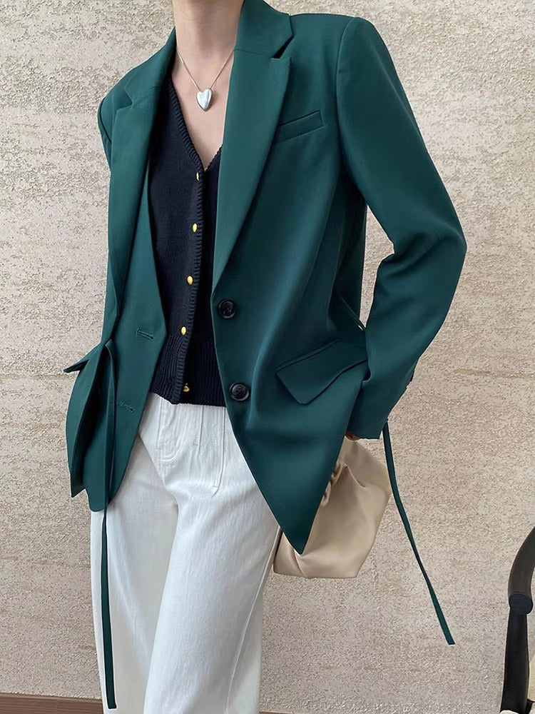 Casual Notched Collar Lace-up Gathered Design Patchwork Blazer