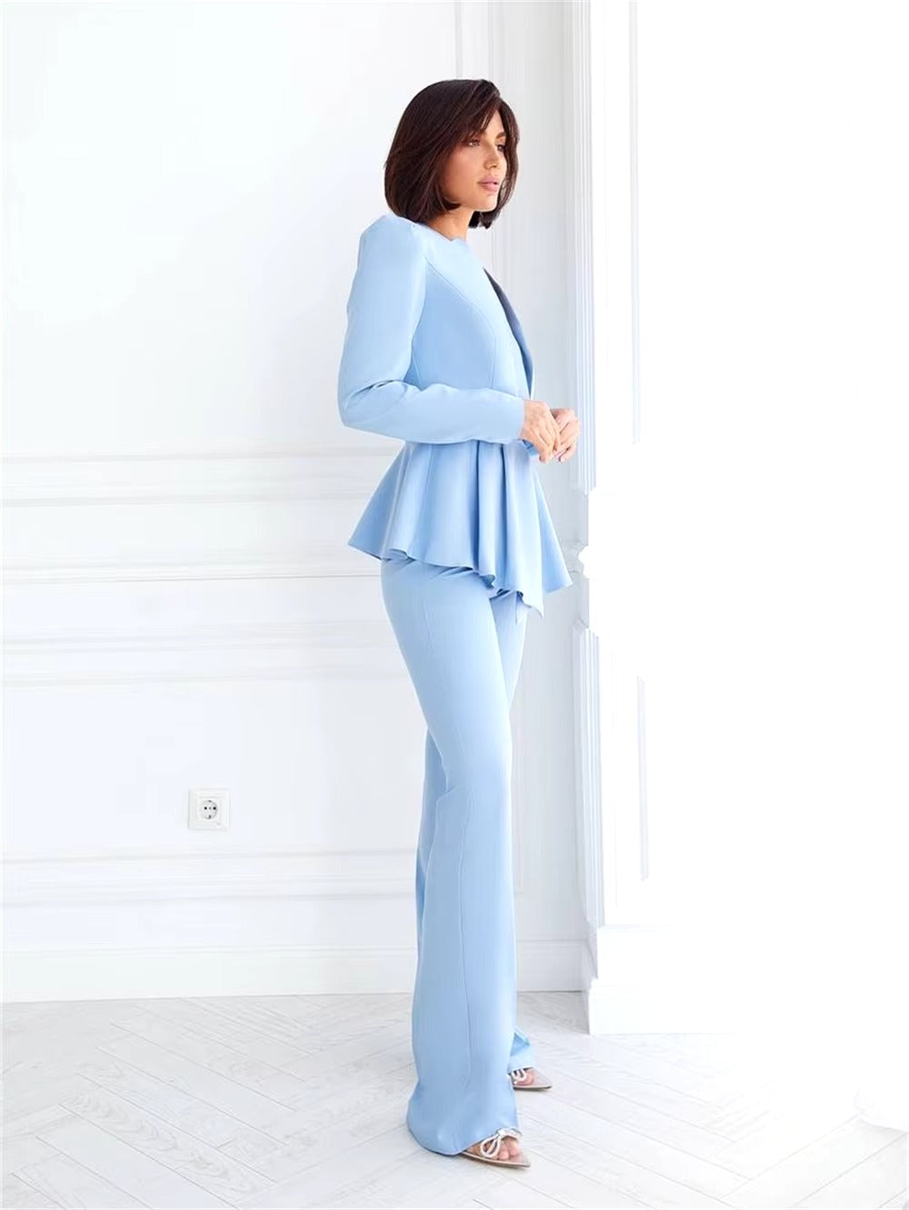 Casual Notched Double Breasted Blazer With High Waist Straight Pants Wedding Formal Wear 2 Piece Pantsuit