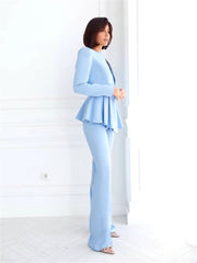 Casual Notched Double Breasted Blazer With High Waist Straight Pants Wedding Formal Wear 2 Piece Pantsuit