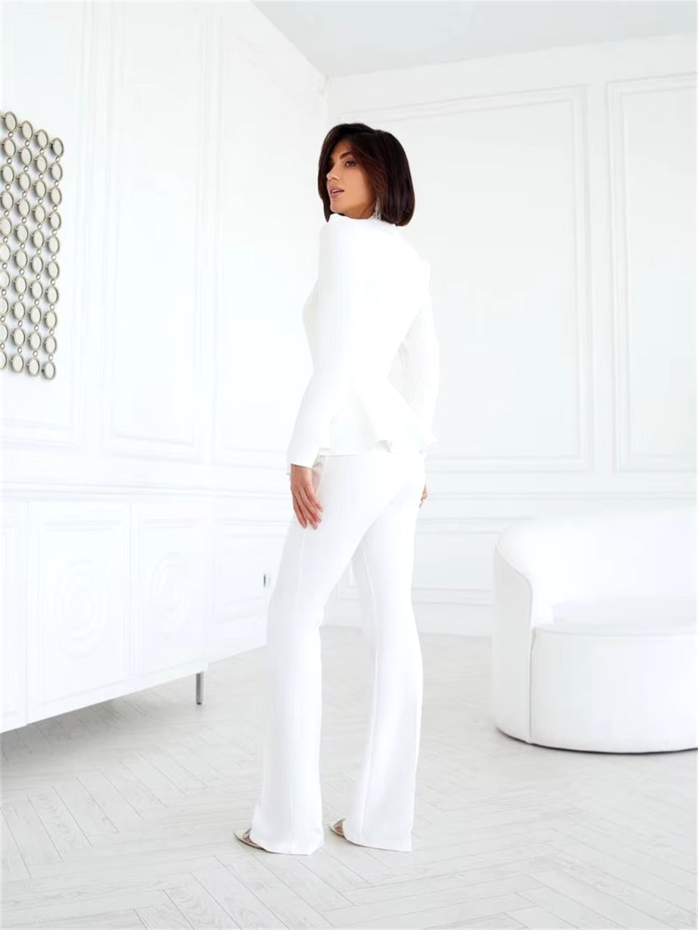 Casual Notched Double Breasted Blazer With High Waist Straight Pants Wedding Formal Wear 2 Piece Pantsuit