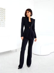 Casual Notched Double Breasted Blazer With High Waist Straight Pants Wedding Formal Wear 2 Piece Pantsuit