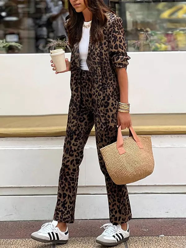 Casual Notched Lapel Blazer and Slim Fit Pants Two Piece Set