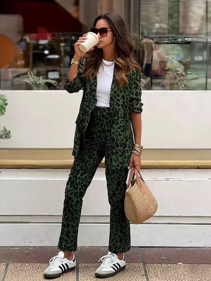 Casual Notched Lapel Blazer and Slim Fit Pants Two Piece Set