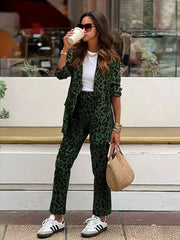 Casual Notched Lapel Blazer and Slim Fit Pants Two Piece Set