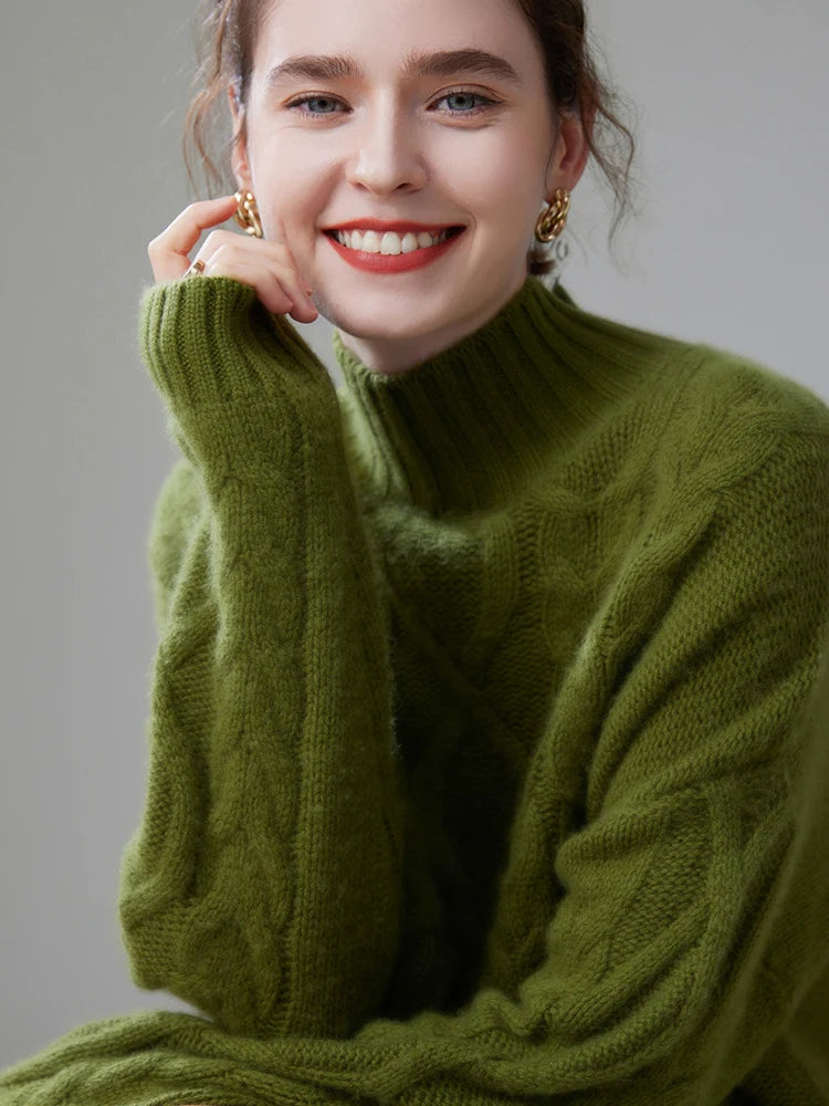 Casual Oversize Pullover Knitwear High Quality Twist Mock-neck Cashmere Sweater