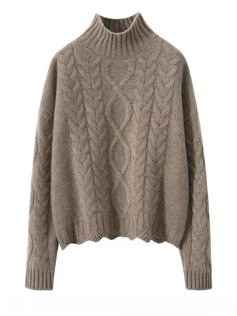 Casual Oversize Pullover Knitwear High Quality Twist Mock-neck Cashmere Sweater