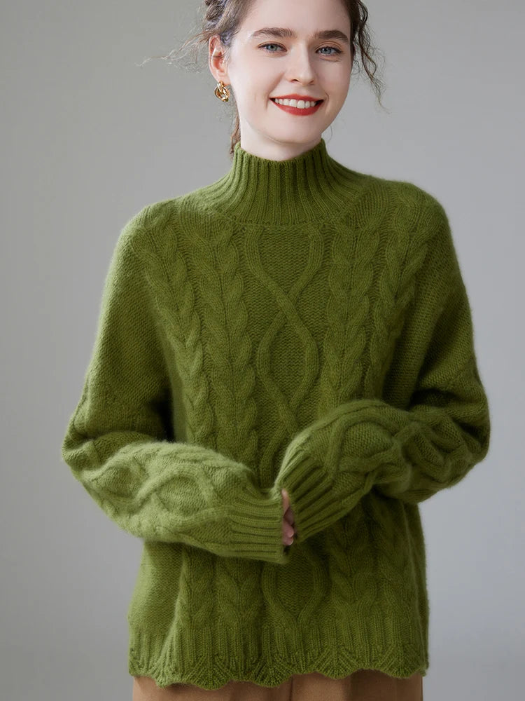 Casual Oversize Pullover Knitwear High Quality Twist Mock-neck Cashmere Sweater