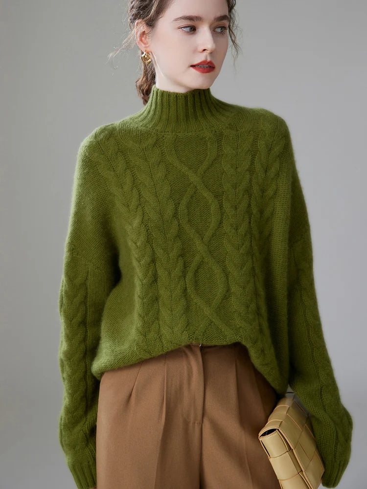 Casual Oversize Pullover Knitwear High Quality Twist Mock-neck Cashmere Sweater