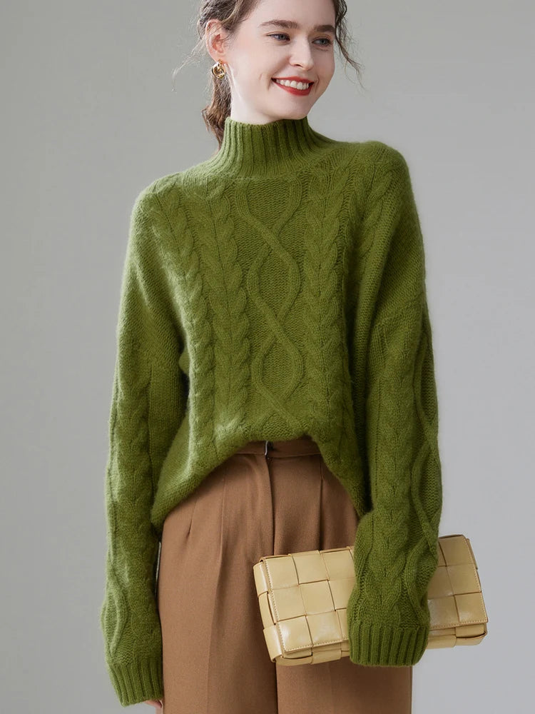 Casual Oversize Pullover Knitwear High Quality Twist Mock-neck Cashmere Sweater