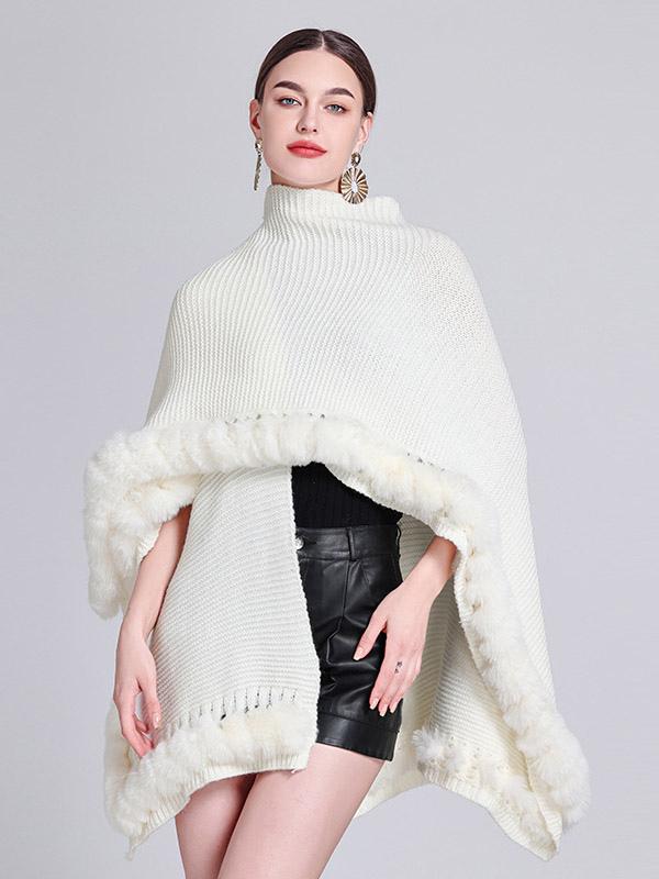 Casual Oversized Poncho V-Neck Cut Out Fringe Trim Solid Color Daily Casual Cape