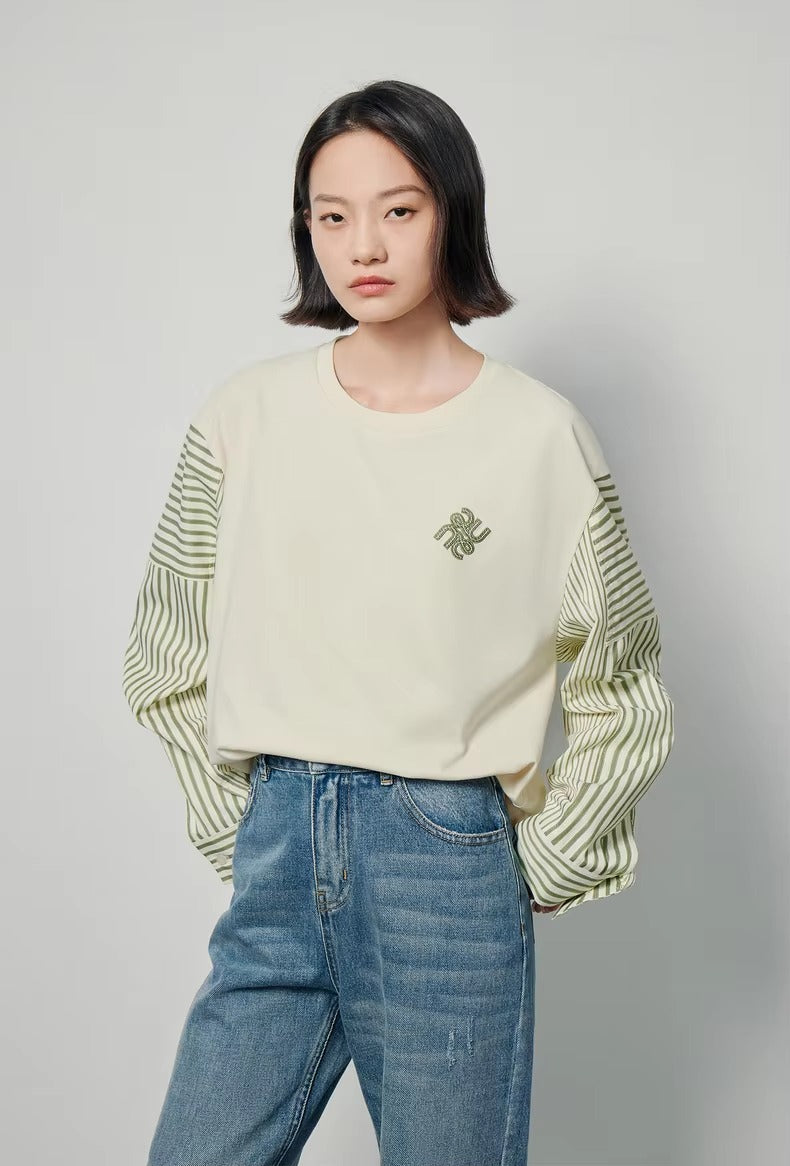 Casual Patchwork O neck Striped Long Sleeve Pullover Hoodies