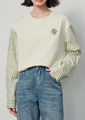 Casual Patchwork O neck Striped Long Sleeve Pullover Hoodies