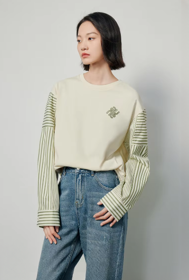 Casual Patchwork O neck Striped Long Sleeve Pullover Hoodies