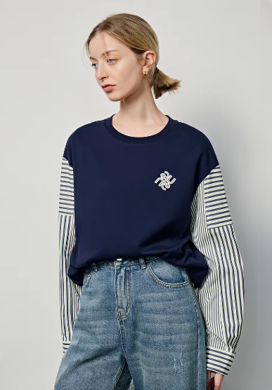 Casual Patchwork O neck Striped Long Sleeve Pullover Hoodies