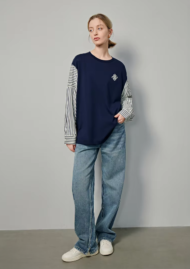Casual Patchwork O neck Striped Long Sleeve Pullover Hoodies