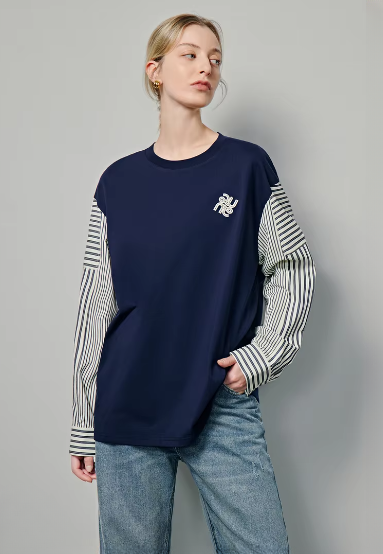 Casual Patchwork O neck Striped Long Sleeve Pullover Hoodies