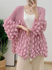 Casual Pleated V Neck Lace-up Full Flare Sleeve Solid Color Outwear Chic Style Jackets