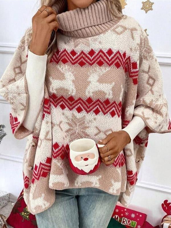 Casual Polo Neck Batwing Sleeves Loose Tunic Sweater