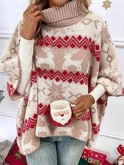 Casual Polo Neck Batwing Sleeves Loose Tunic Sweater