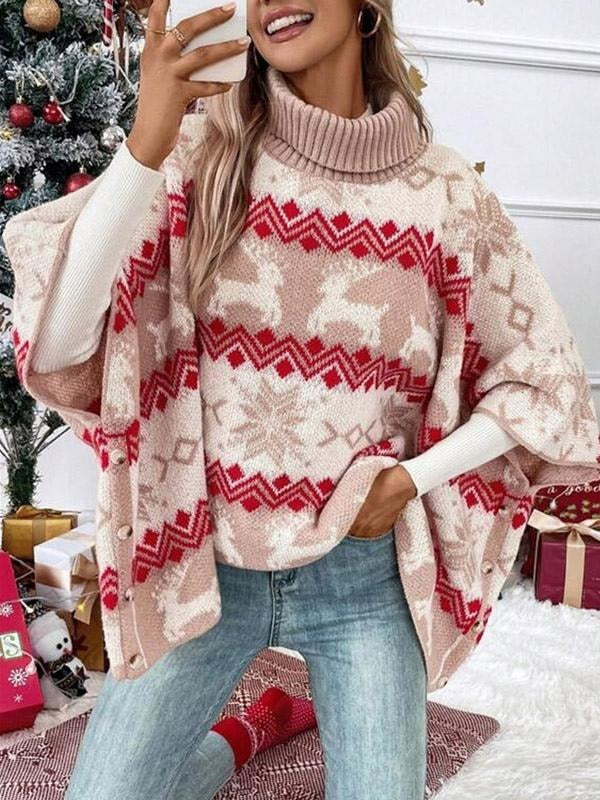 Casual Polo Neck Batwing Sleeves Loose Tunic Sweater