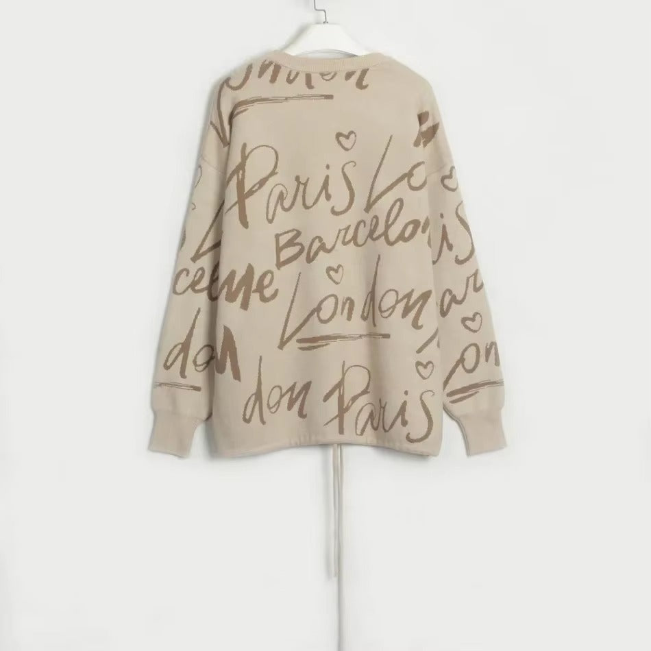 Casual Printed Long Sleeve Jumper Thick Warm Knit Pullovers Oversized Sweater