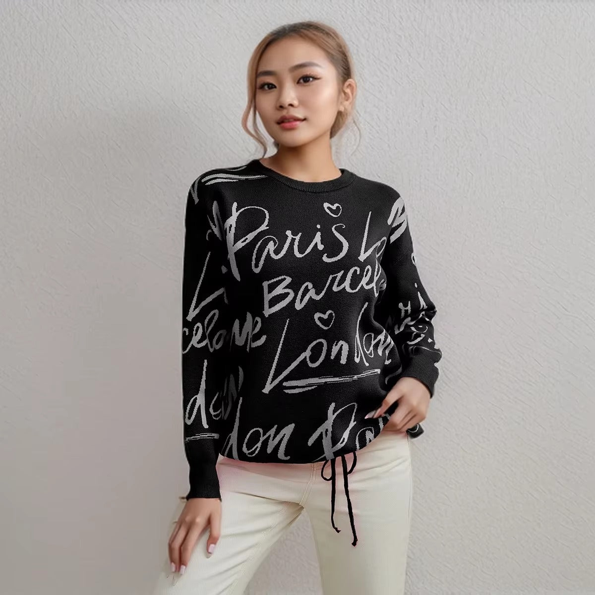 Casual Printed Long Sleeve Jumper Thick Warm Knit Pullovers Oversized Sweater