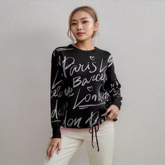 Casual Printed Long Sleeve Jumper Thick Warm Knit Pullovers Oversized Sweater