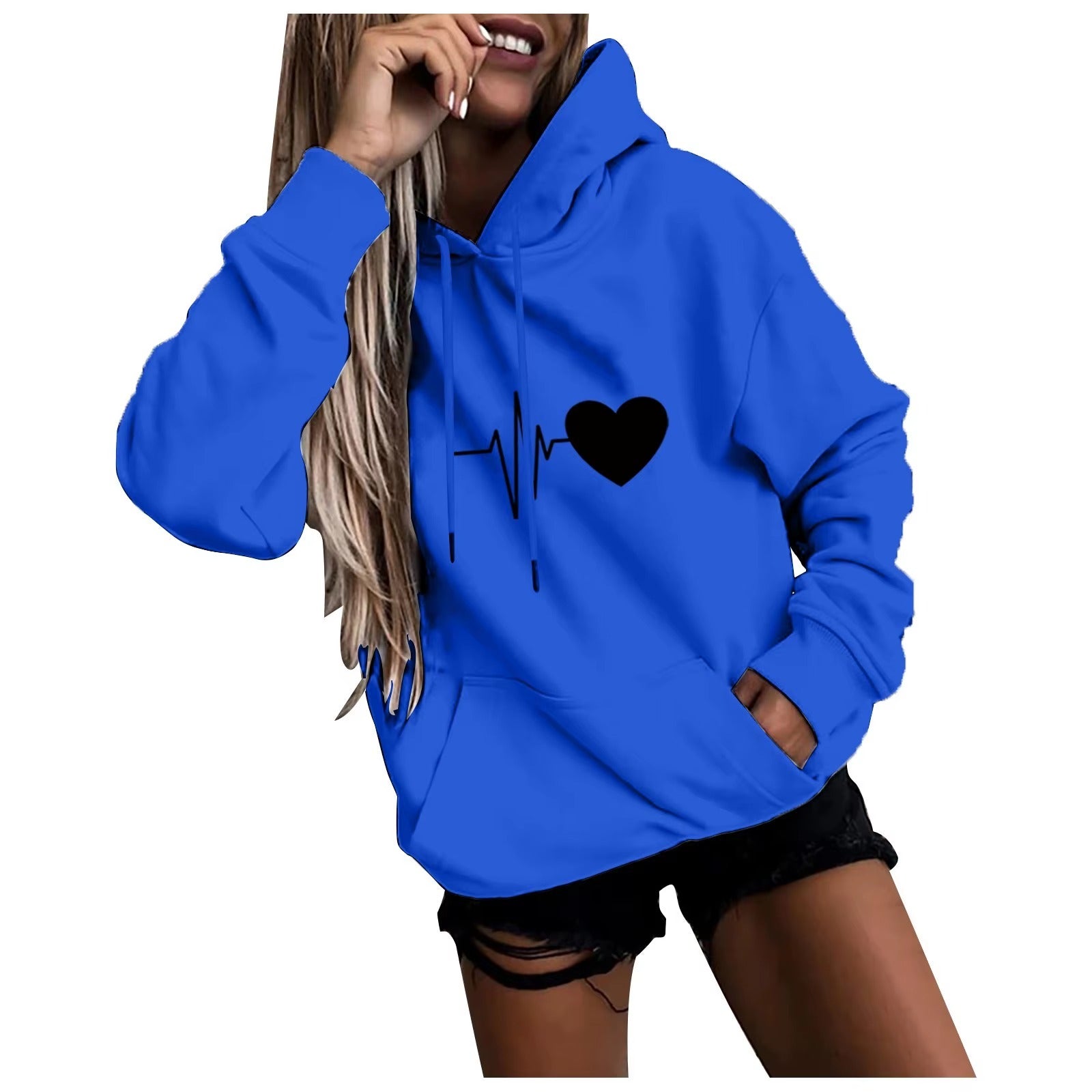 Casual Pullover Fun Print Hooded Sweatshirt Loose Sports Tops