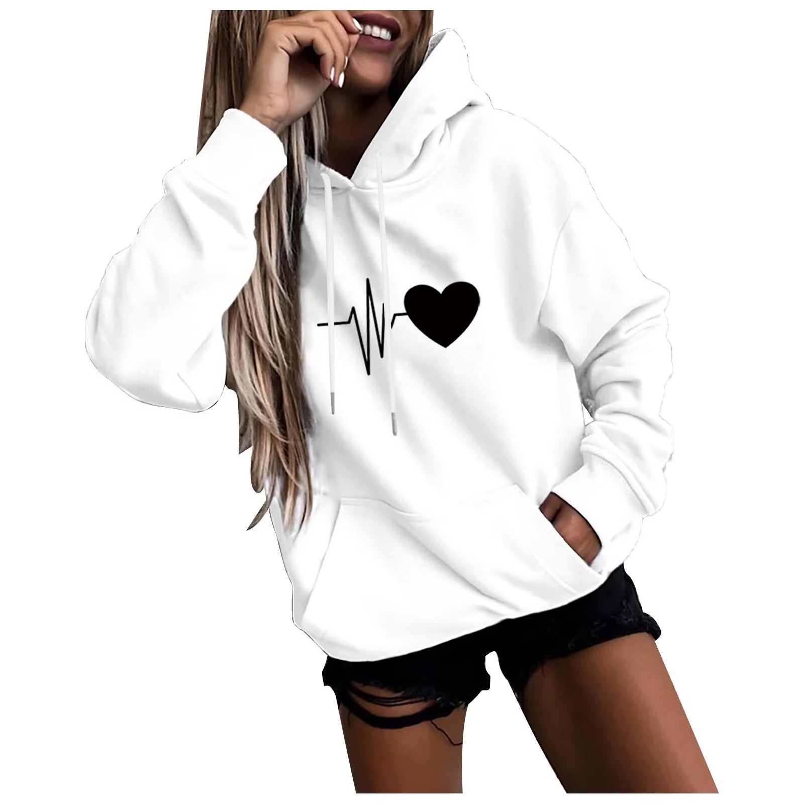 Casual Pullover Fun Print Hooded Sweatshirt Loose Sports Tops