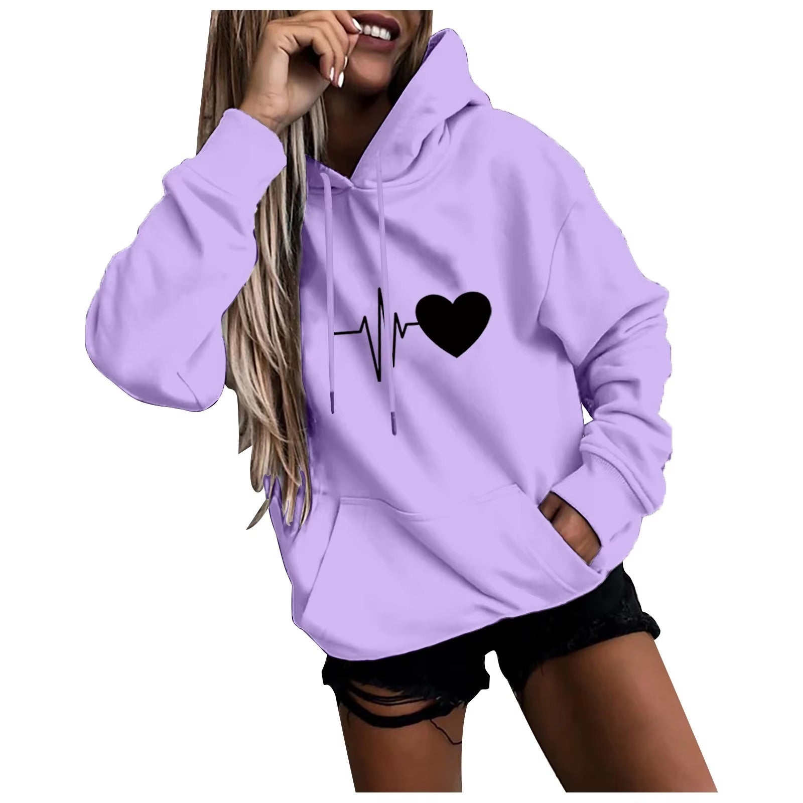 Casual Pullover Fun Print Hooded Sweatshirt Loose Sports Tops