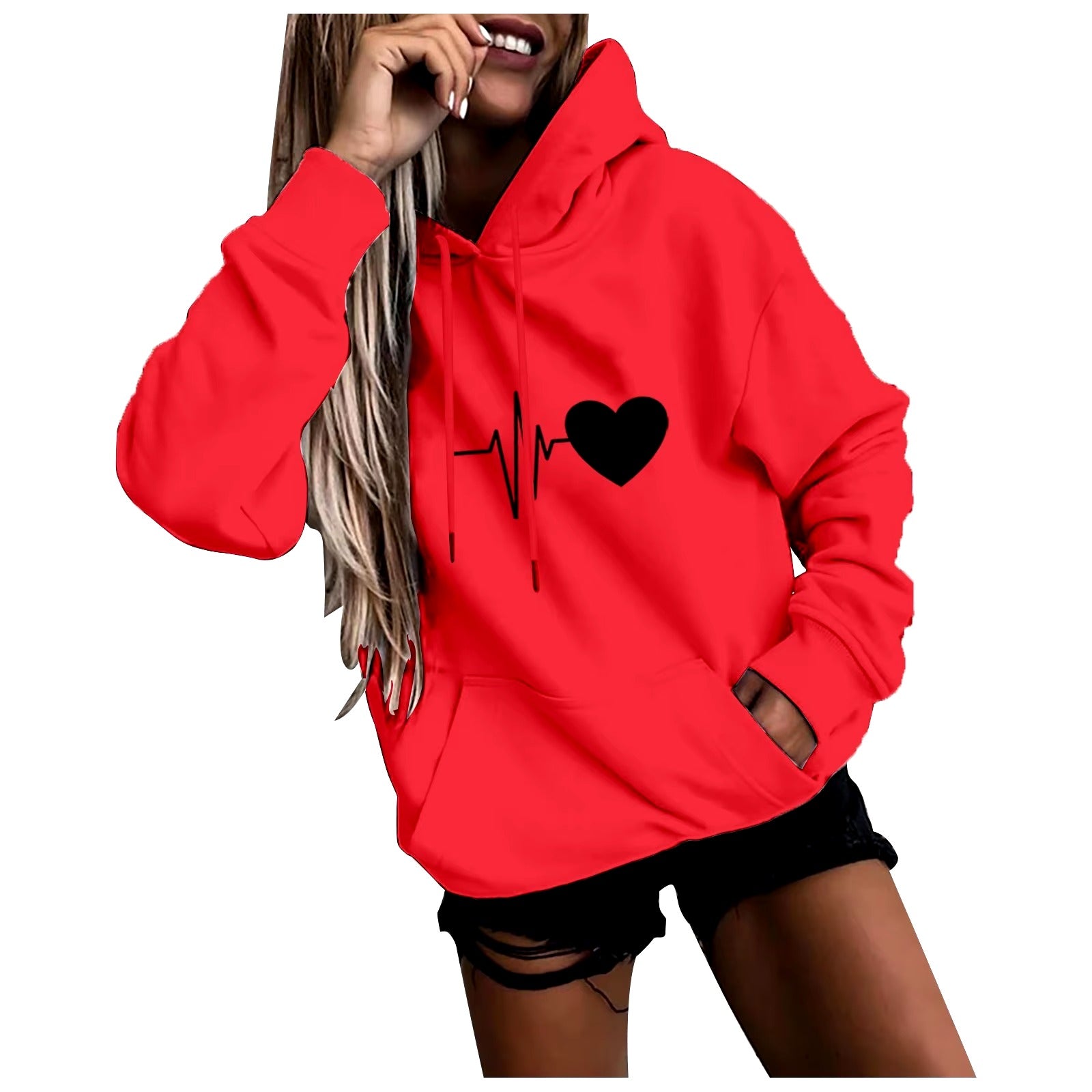 Casual Pullover Fun Print Hooded Sweatshirt Loose Sports Tops