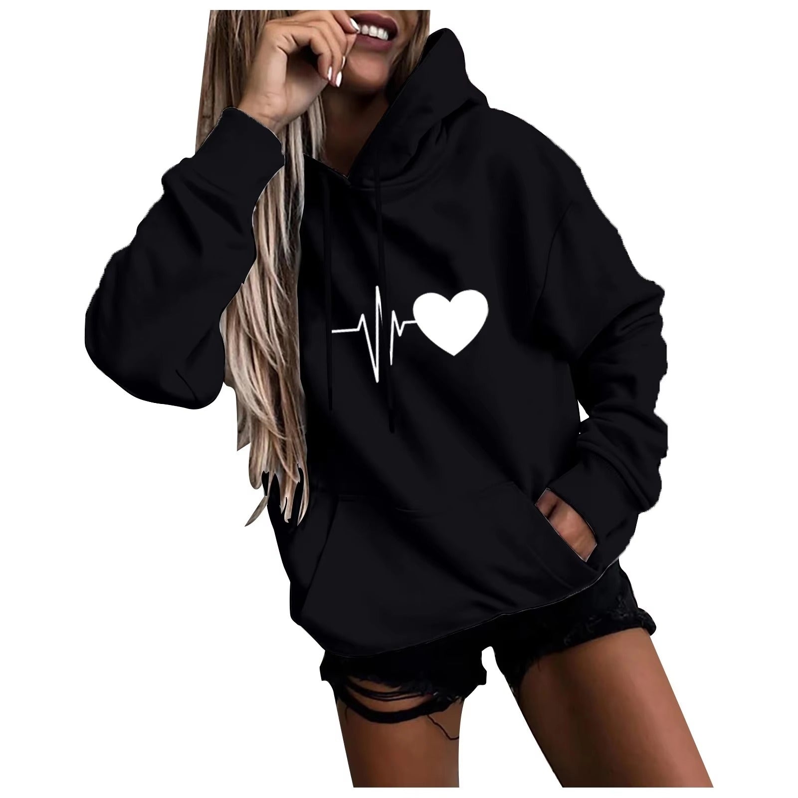 Casual Pullover Fun Print Hooded Sweatshirt Loose Sports Tops