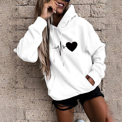 Casual Pullover Fun Print Hooded Sweatshirt Loose Sports Tops