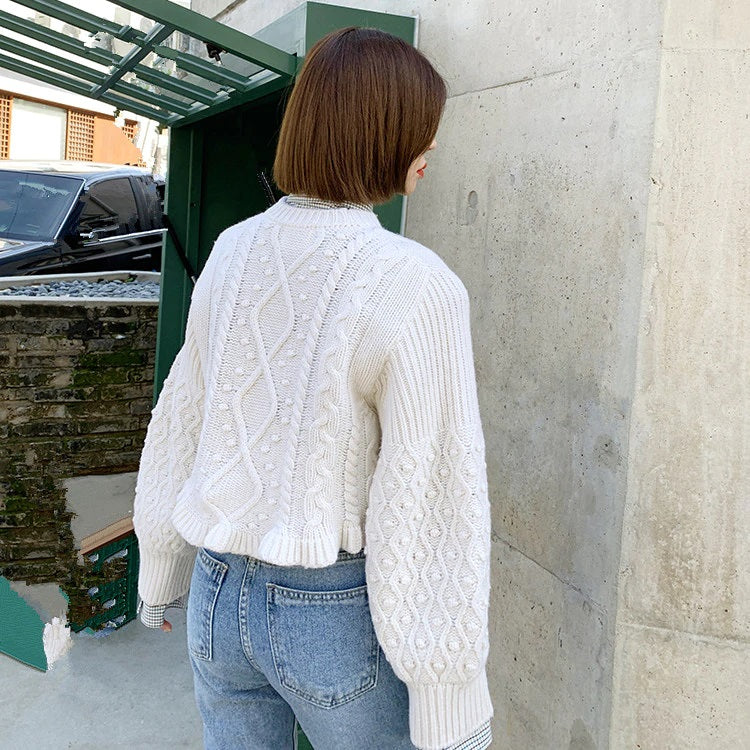 Casual Pullover Knitting O-Neck Lantern Sleeve Loose Elegant Solid Sweaters