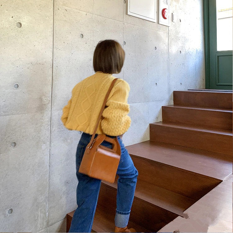 Casual Pullover Knitting O-Neck Lantern Sleeve Loose Elegant Solid Sweaters