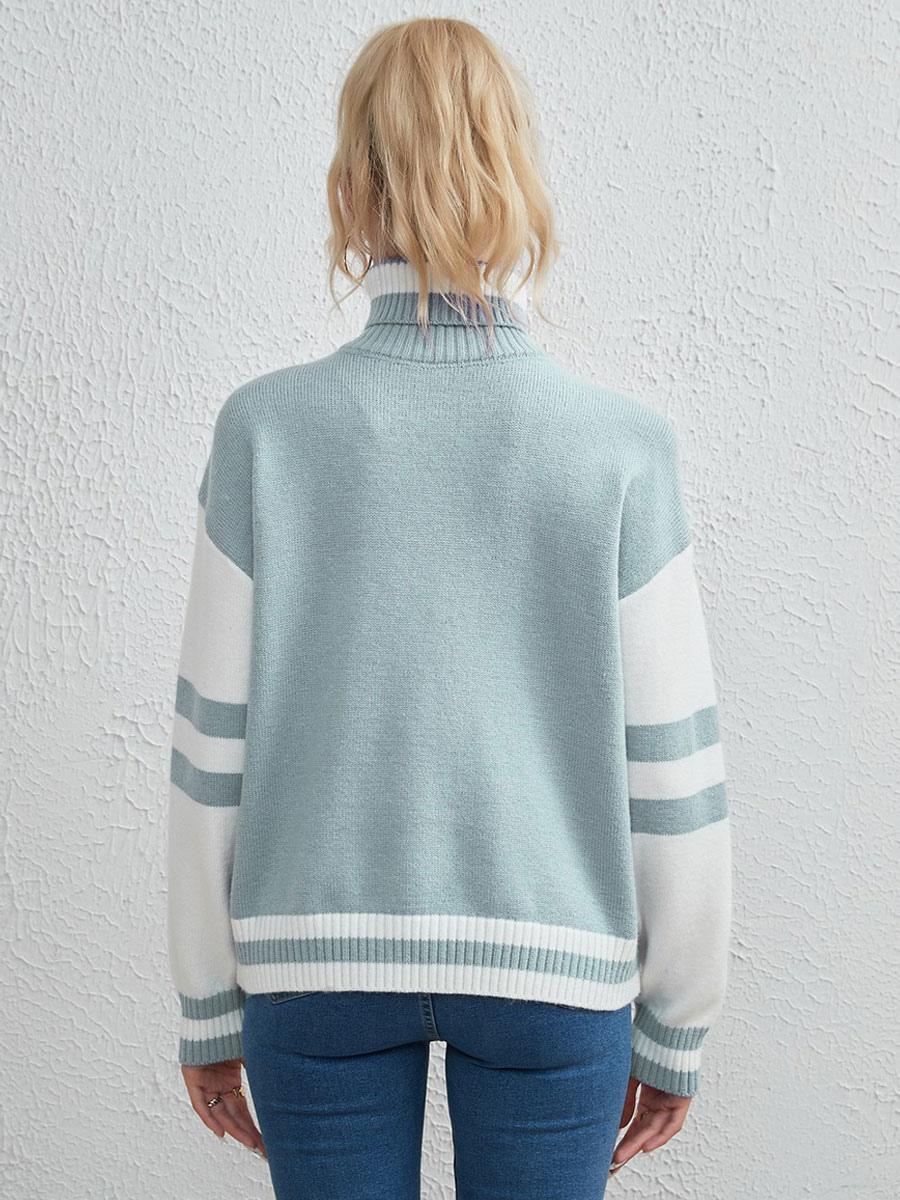 Casual Pullover Sweater Two-Tone Turtleneck Long Sleeves Sweaters
