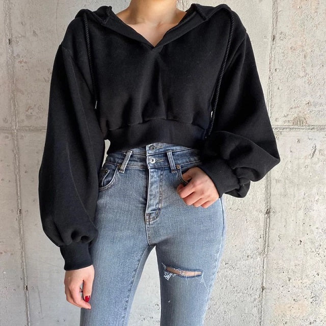 Casual Pullovers Cropped Hoodies Long Sleeve Sweatshirt Gothic Jacket Top