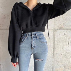 Casual Pullovers Cropped Hoodies Long Sleeve Sweatshirt Gothic Jacket Top